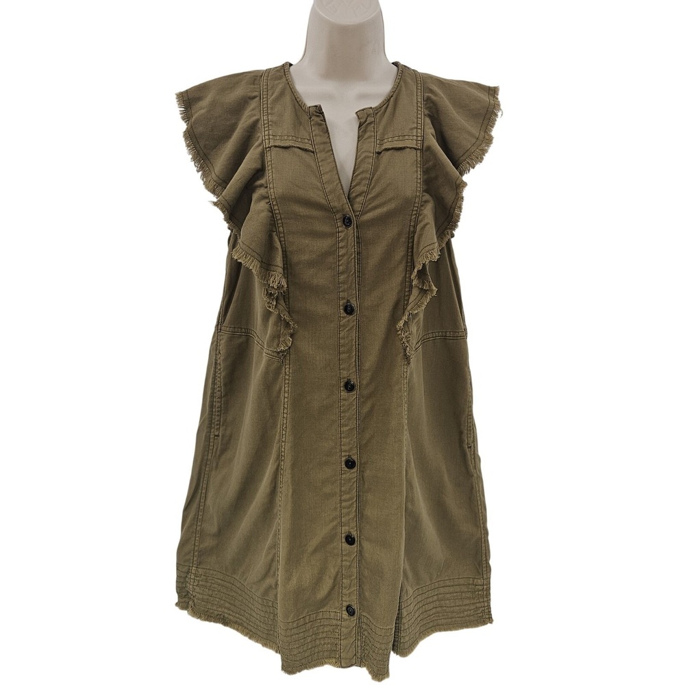 Anthropologie Pilcro Dress XS green Button Ruffle Frayed Boho Festival Hippie